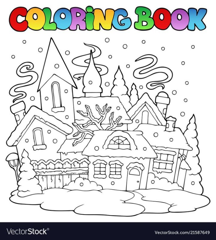 Новогодний дом раскраска для детей