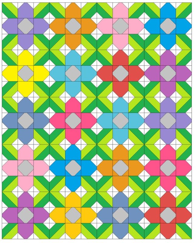 Квилт фиалки пэчворк