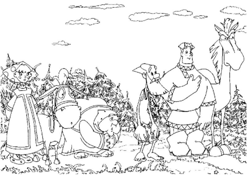 Раскраска три богатыря Алеша Попович