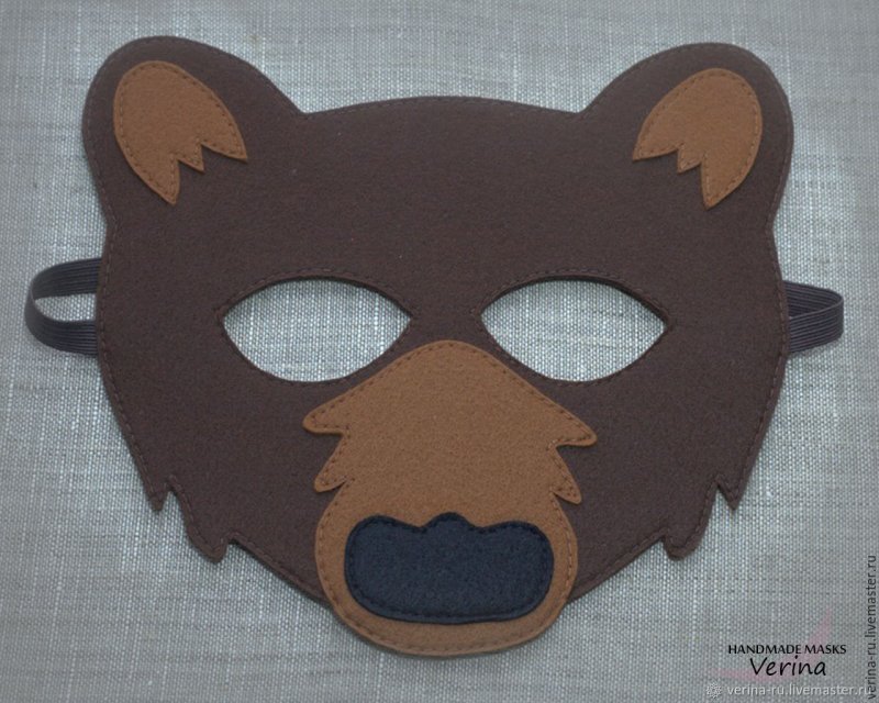 Маска карнавальная медведь из фетра