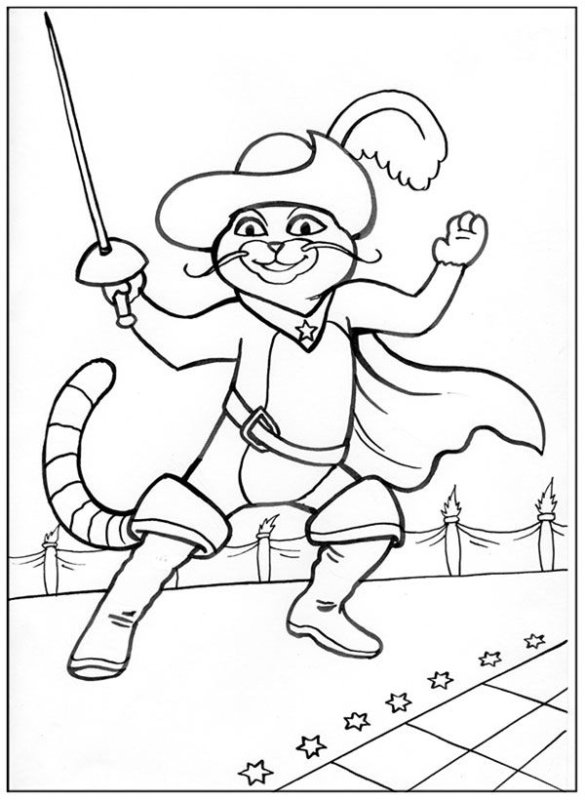 Раскраска кот в сапогах Шарль Перро