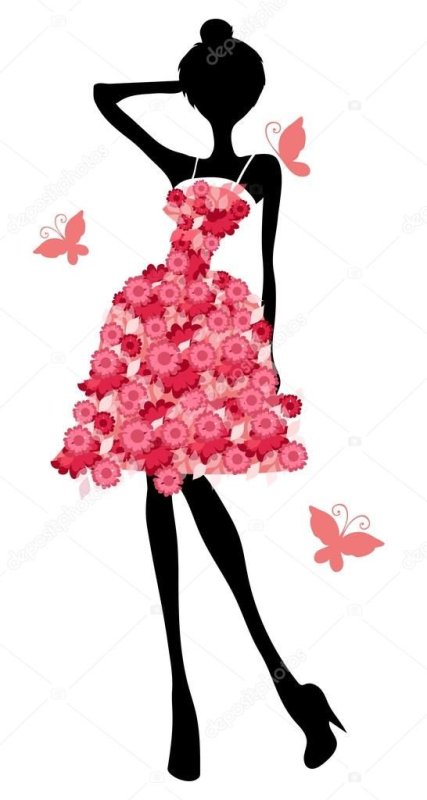 Силуэт девушки в платье с цветами