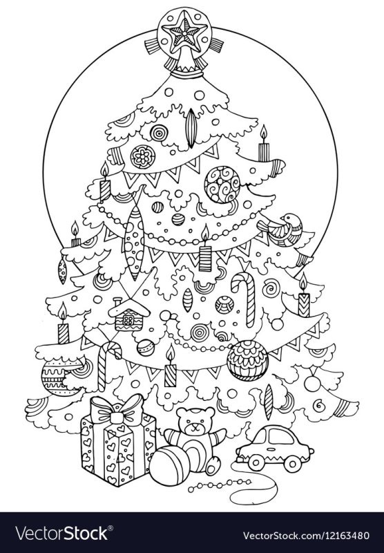 Раскраска ёлка Новогодняя с игрушками