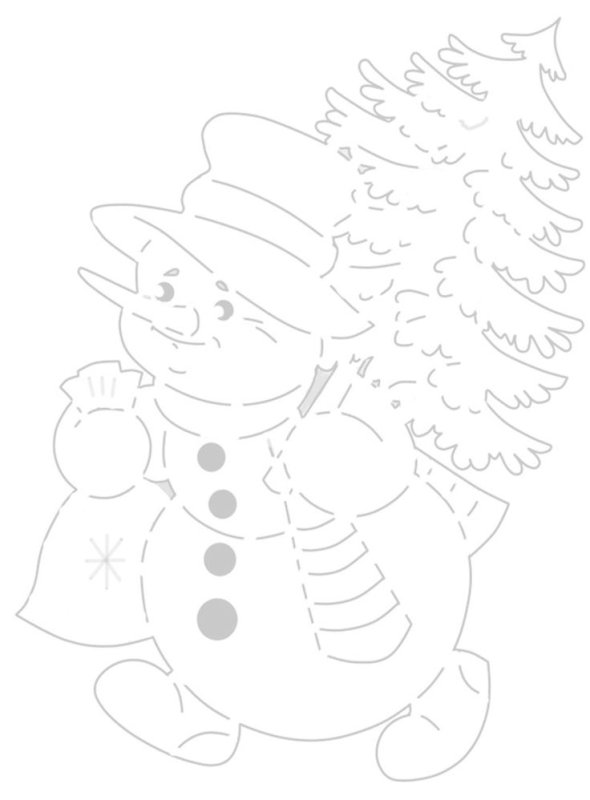 Снеговик с елкой трафарет на окно