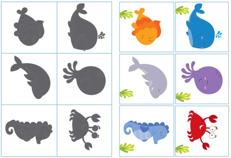 Силуэты морских обитателей для детей