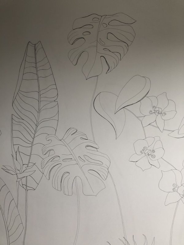 Роспись стен листья