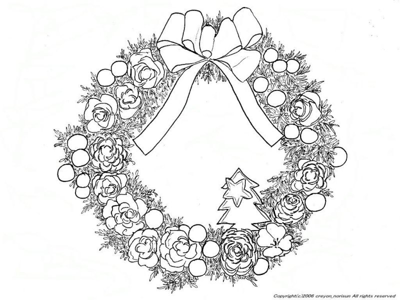 Раскраска новый год венок