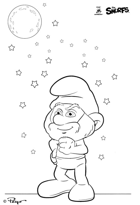 Смурфики раскраска новый год