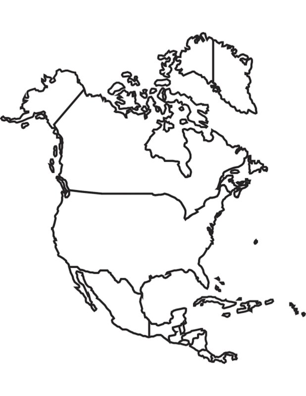 Политическая контурная карта Северной Америки