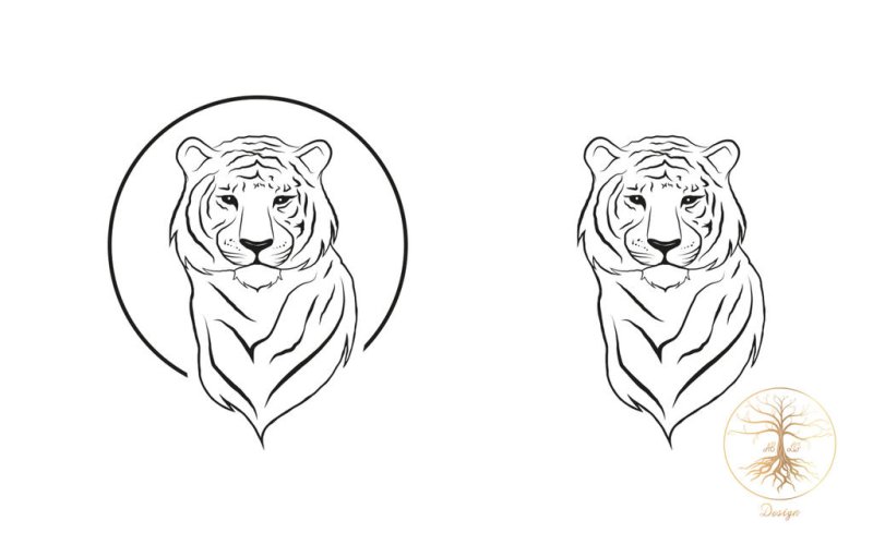 Тигр черно белый рисунок