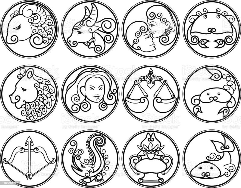 Знаки зодиака черно белые