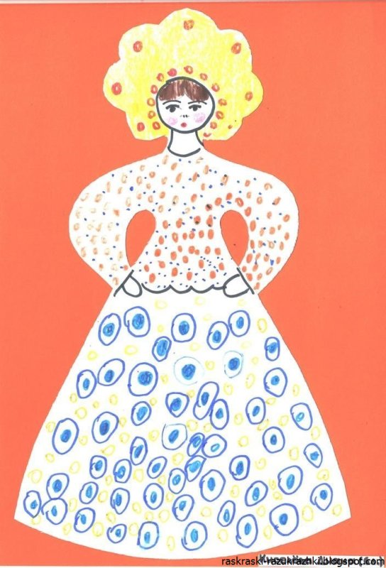 Дымковская игрушка Барыня трафарет