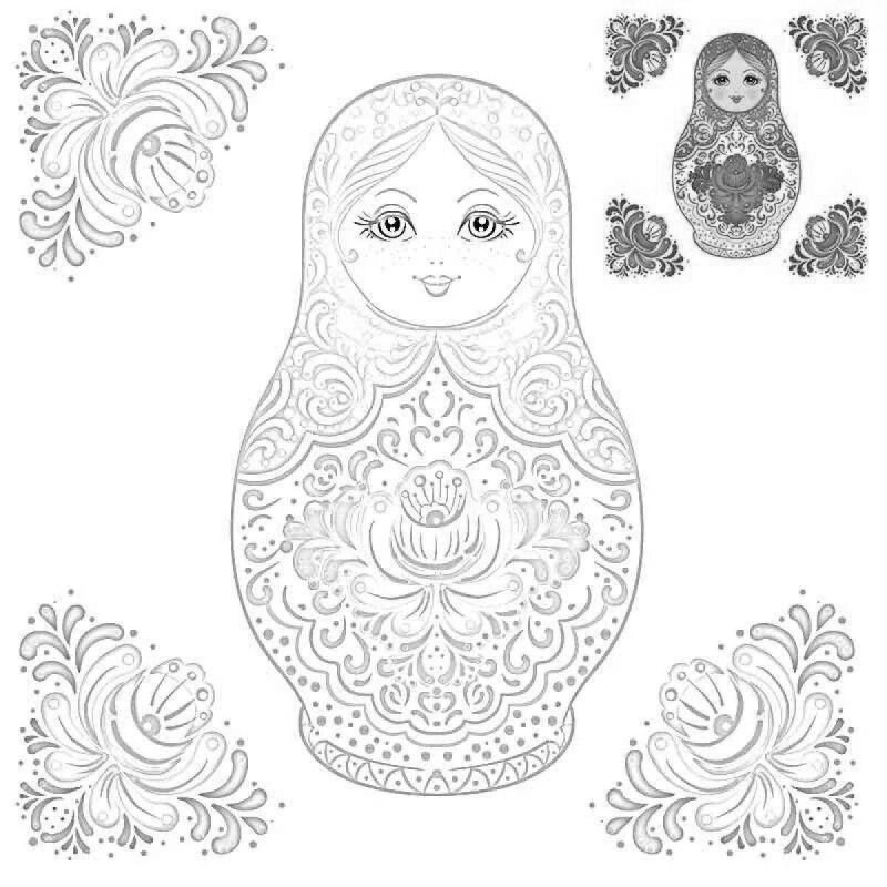 Сергиево Посадская Матрешка раскраска