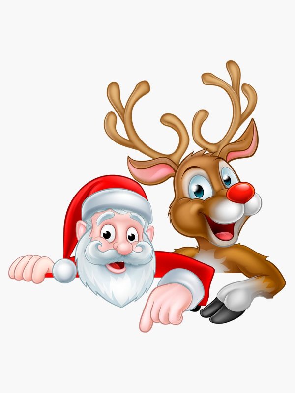 Дед Мороз и олень выглядывают