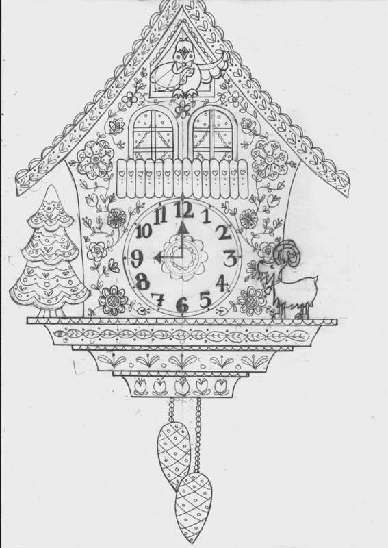 Новогодние часы с кукушкой раскраска