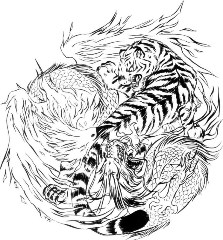 Тигр и дракон тату эскизы