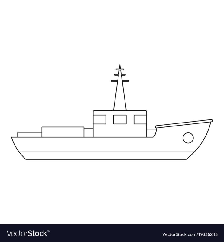 Контурное изображение для детей военный корабль