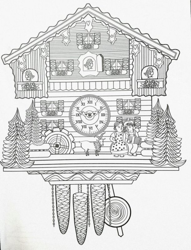 Раскраска часы с кукушкой