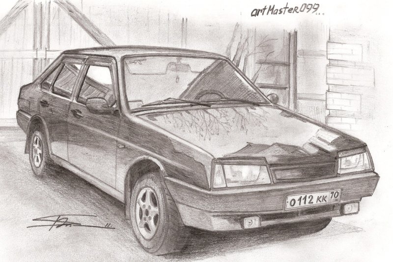 ВАЗ 21099 рисунок спереди карандашом