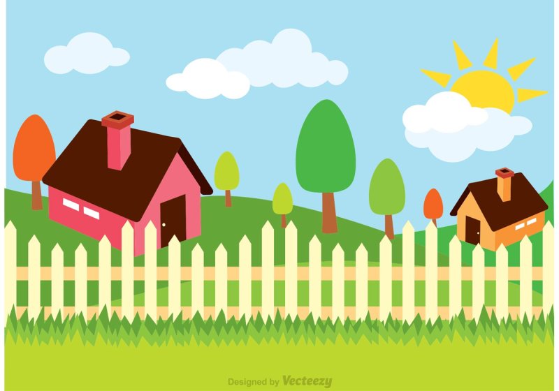 Мультяшный домик с забором