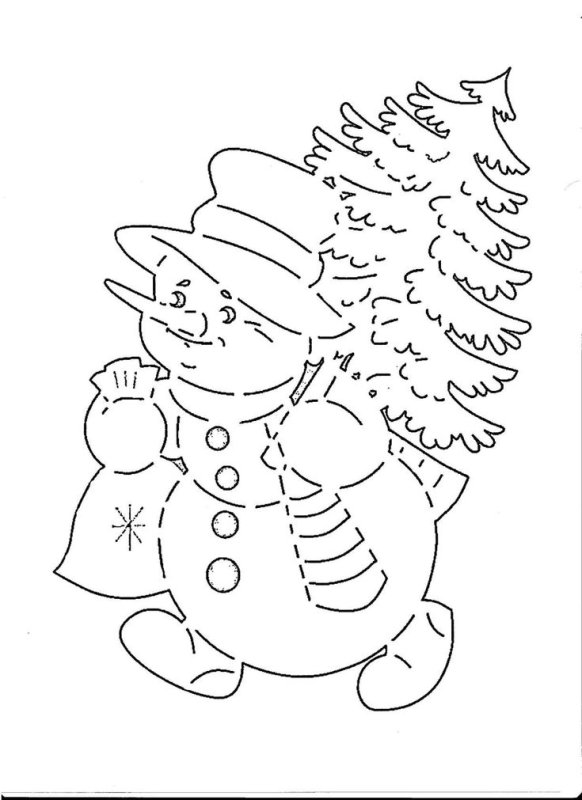 Новогодние вытынанки Снеговик