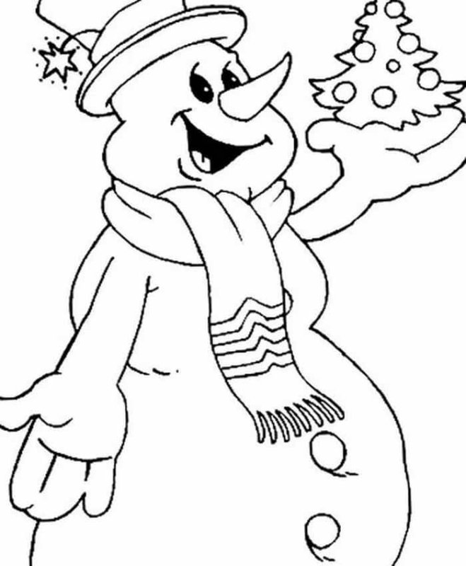 Новогодние раскраски Снеговик