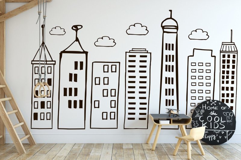 Белый трафарет на сером интерьер