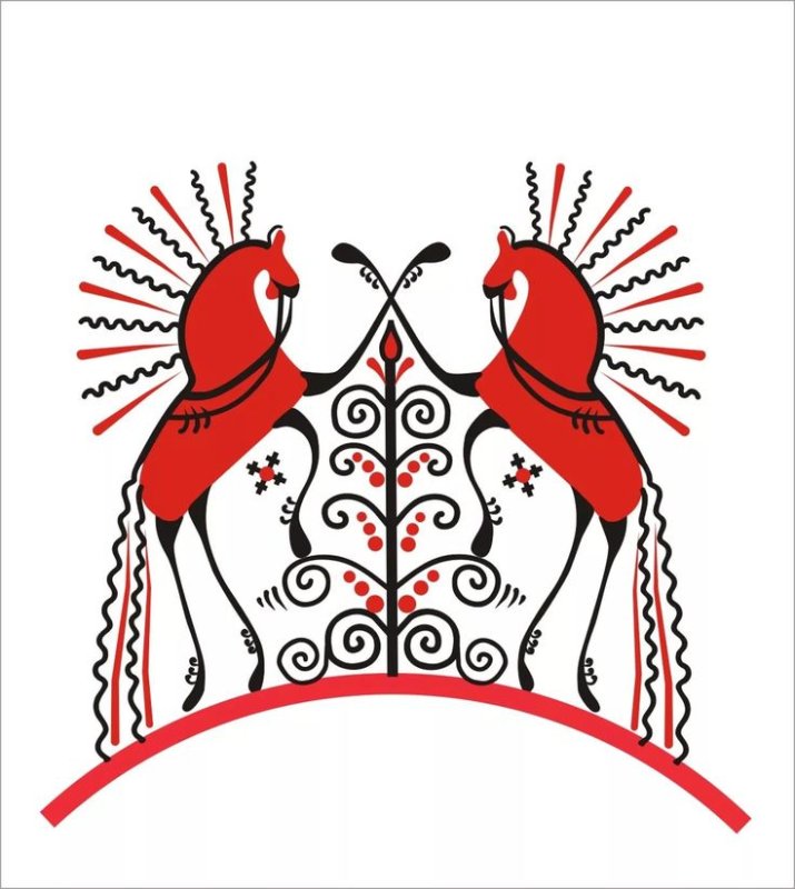 Мезенская роспись лошади кони