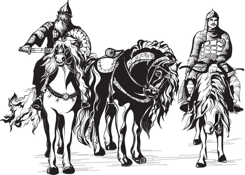 Раскраска три богатыря Васнецов