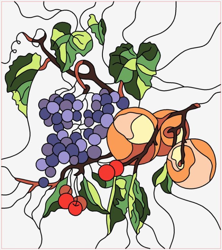 Витраж фрукты и цветы