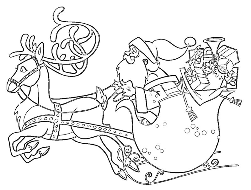 Новогодние раскраски олени с санями