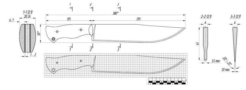 Формы рукоятей для ножей чертежи с размерами