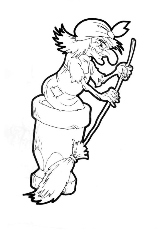 Баба Яга в ступе разукрашка