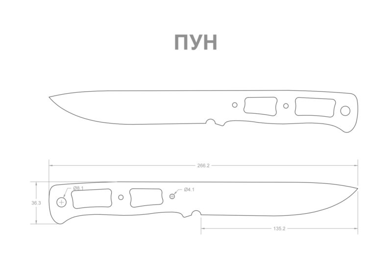 Нож Браво 1 бакривер чертеж с размерами