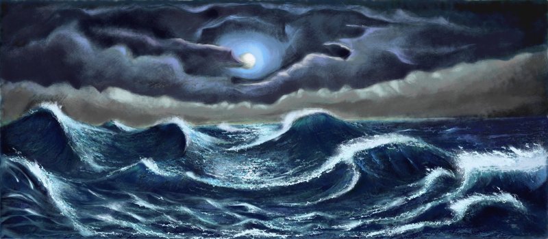 Бушующее море акварелью