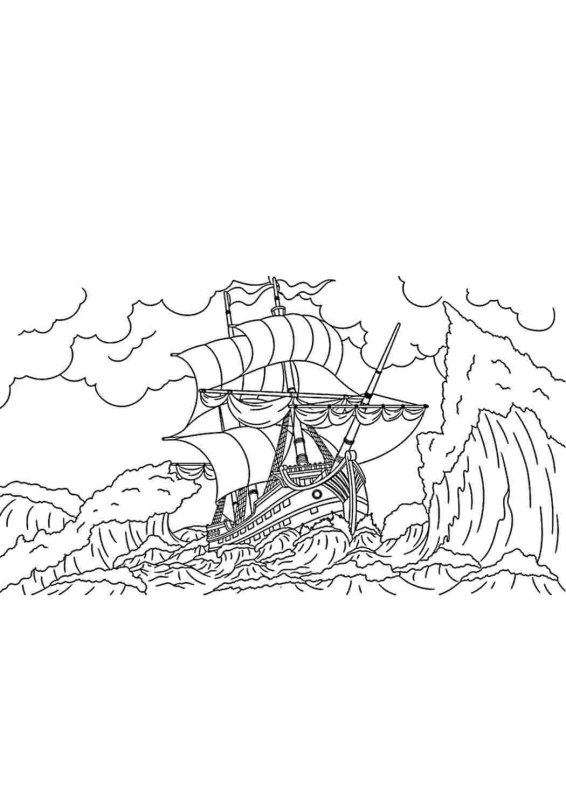 Раскраска шторм на море