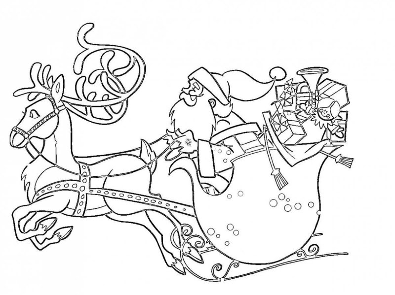 Новогодние раскраски дед Мороз на санях
