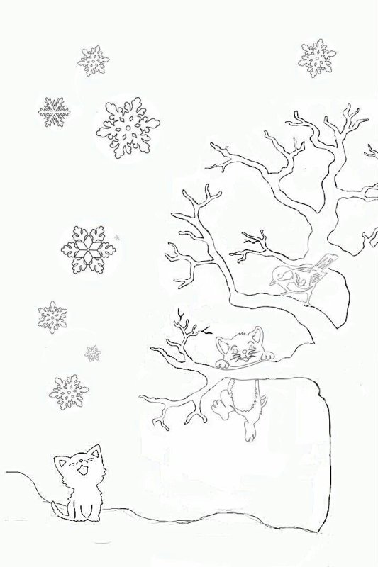 Трафарет зимний лес на окно