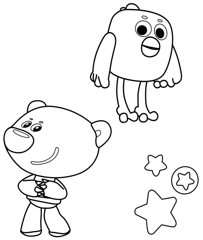 Мимимишки раскраска Лисичка Кеша и тучка и Цыпа