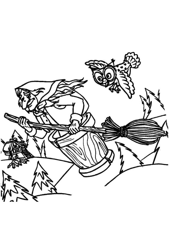 Баба Яга рисунок карандашом