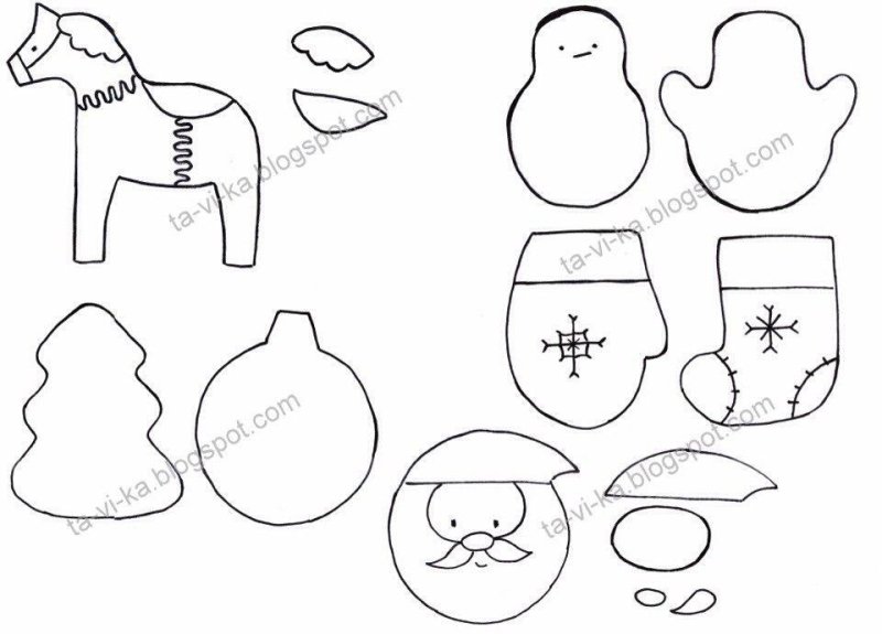 Трафареты для елочных игрушек из фетра