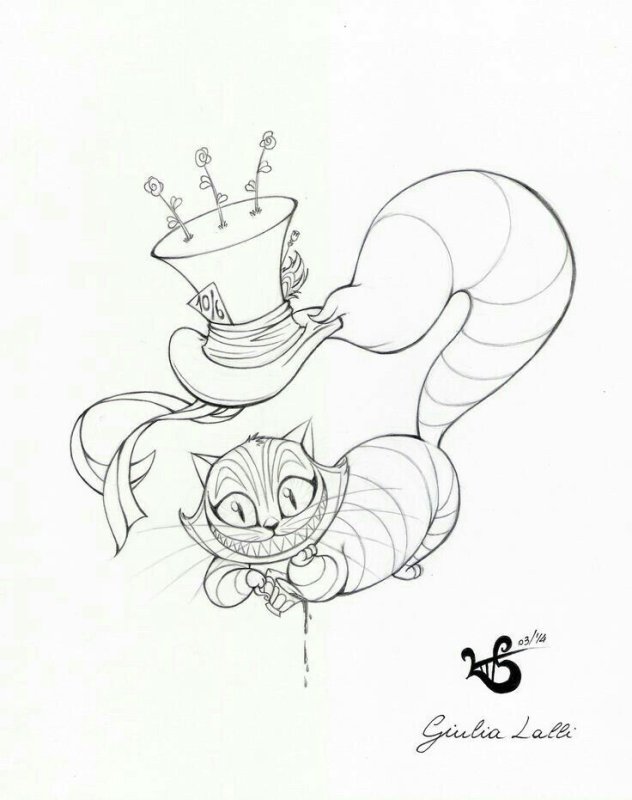 Алиса в стране чудес Чешир рисунок