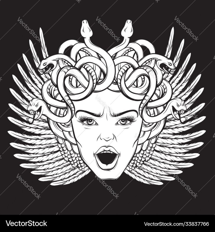 Медуза Горгона черно белая