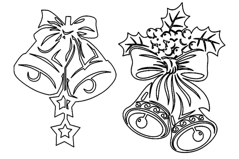 Новогодние трафареты на окна для вырезания колокольчики