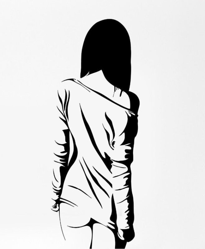 Нарисованная девушка со спины