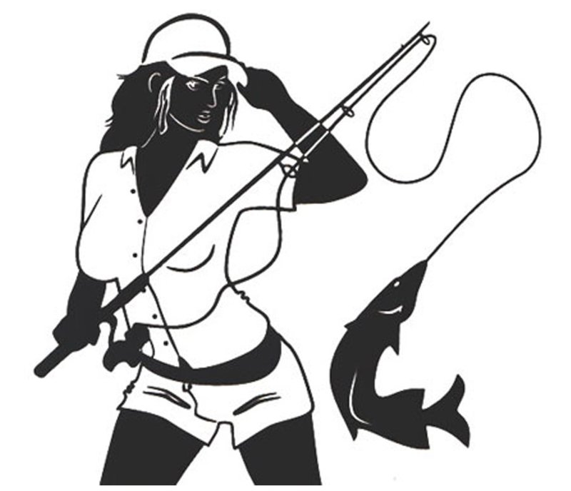 Трафарет рыбака с удочкой