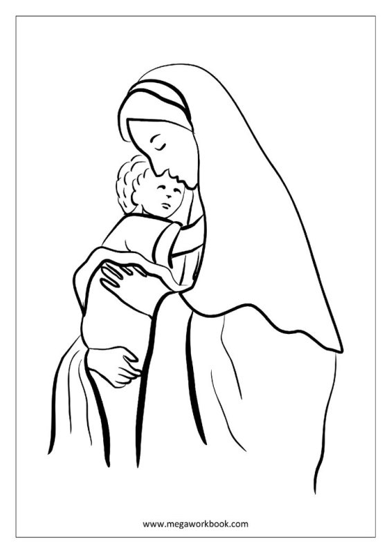 Раскраска Дева Мария с младенцем