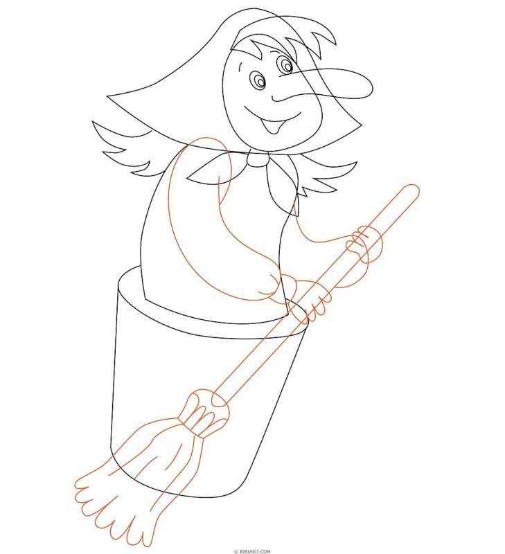 Баба Яга в ступе для рисования