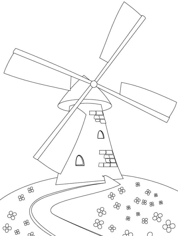 Ветряная мельница раскраска для детей