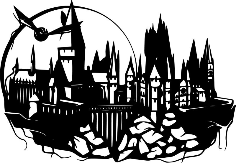 Гарри Поттер замок Хогвартс черно белый